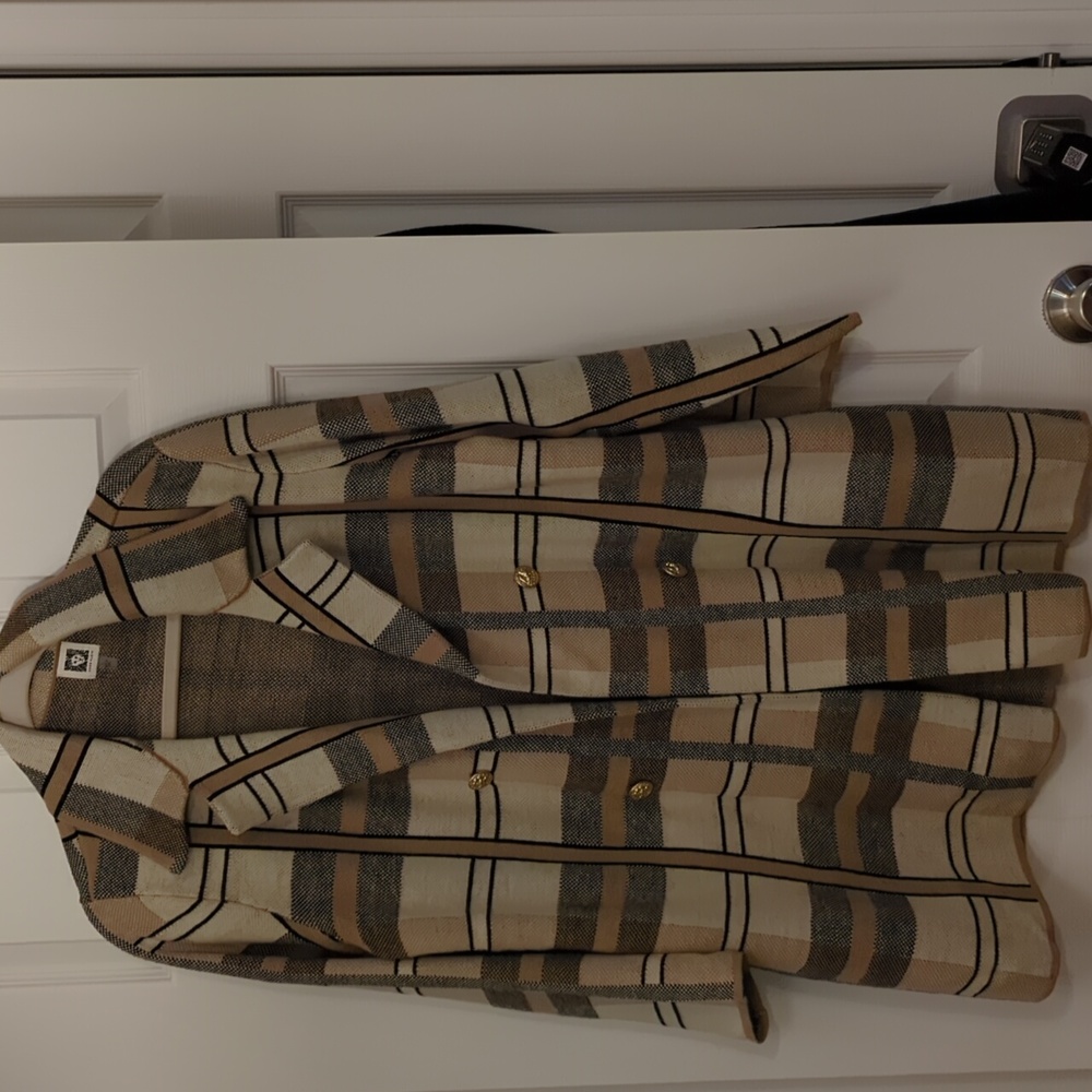 EUC Anne Klein Open Plaid Cardigan Size Large